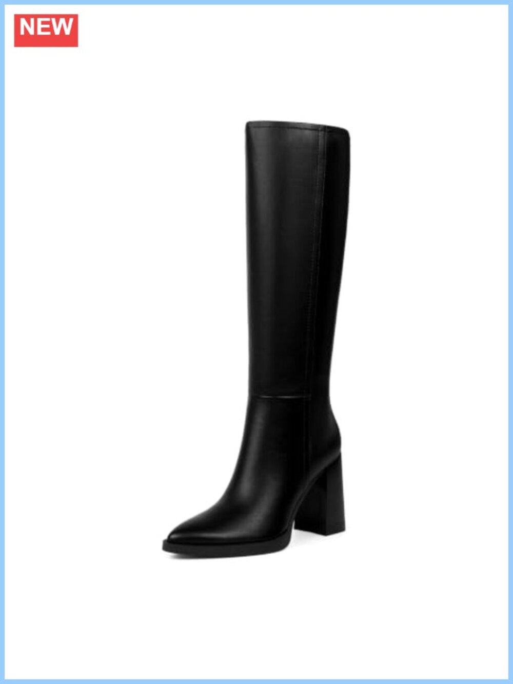 Knee High Boots Pointed Toe Chunky Heel Faux Leather Tall Platform Boots